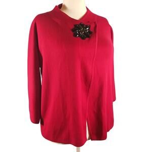 JM Collection Sweater Medium 3/4 Sleeve Wrap with Brooch Red Holiday NWT